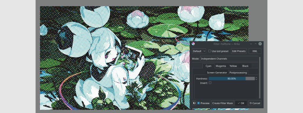 Krita 4.4.2 con máis ferramentas