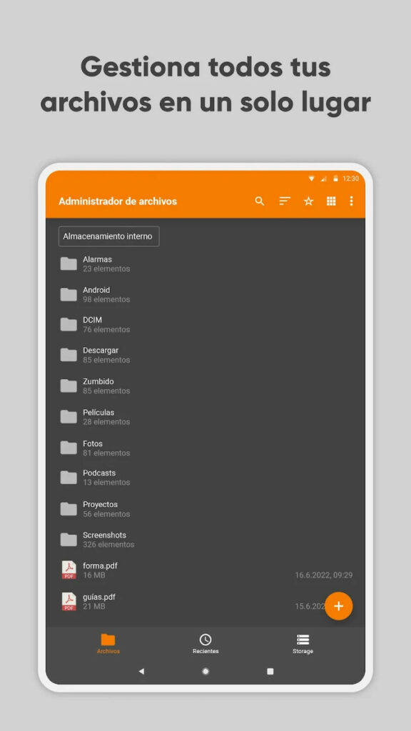 Captura da aplicación en Android
carpeta e ficheiros
