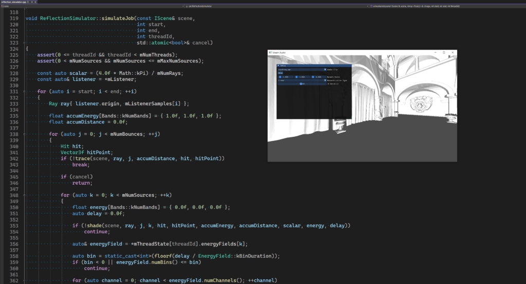 código de programación e imagen de un renderizado