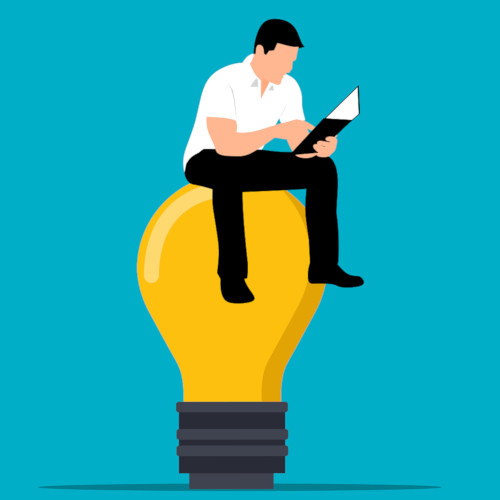 ilustración dun home encima dunha bombilla