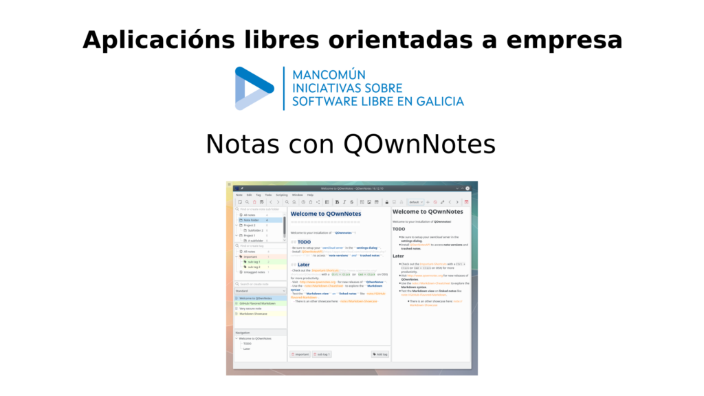 Portada de Aplicacións libres orientadas a empresa – Notas con QOwnNotes
Captura de pantalla de la aplicación Qownnotes