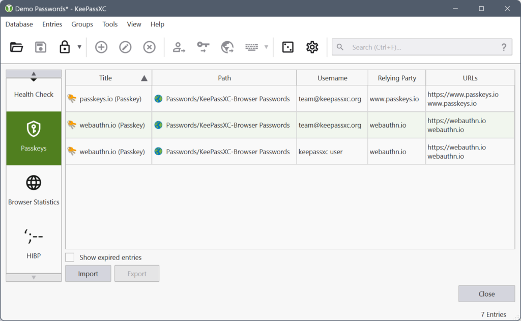 Captura del programa KeePassXC
Demo passwords