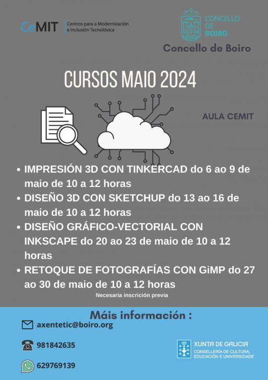 cartel do Próximos cursos na Aula CeMIT do Concello de Boiro