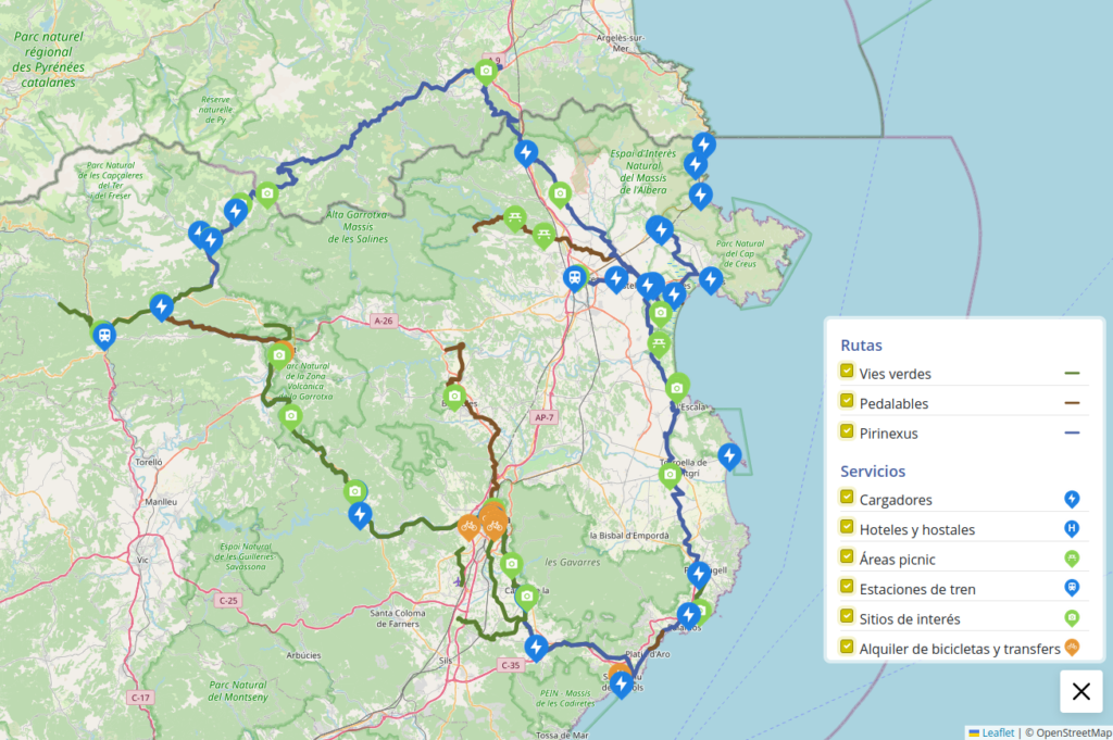 Captura do mapa coas rutas e puntos de interés