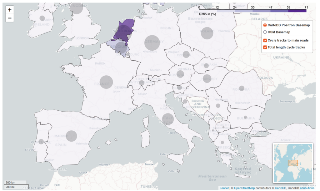 Mapa de Europa con datos sobre movilidad ciclista