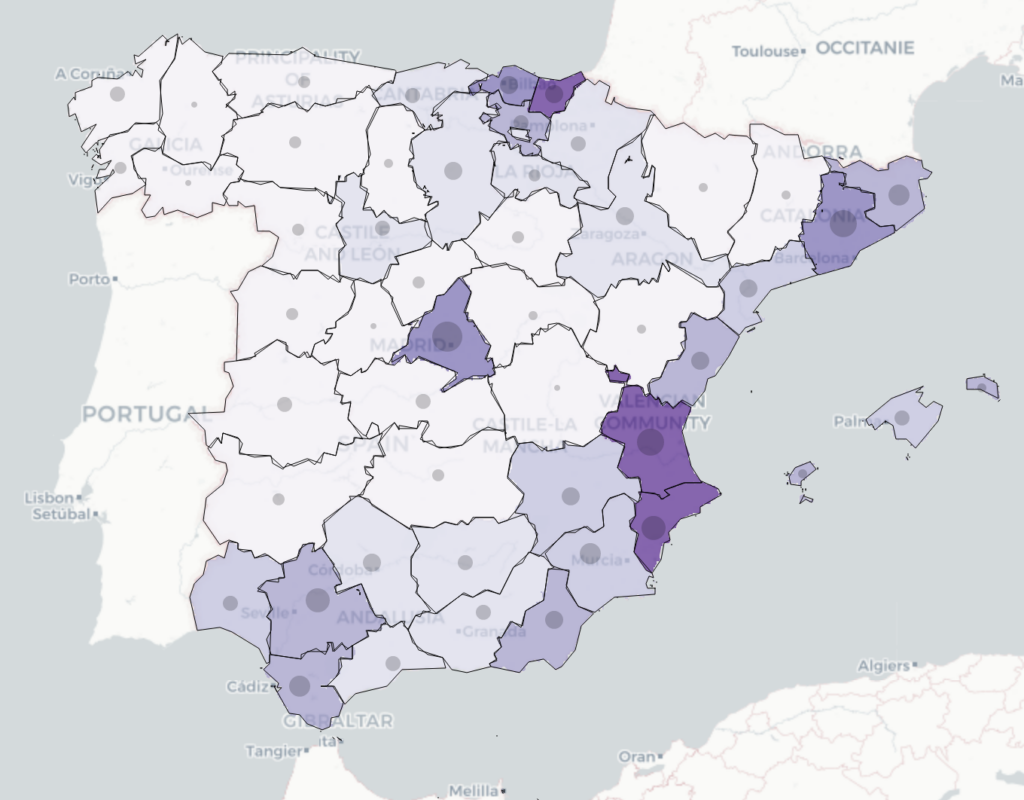 mapa

 de España con datos sobre movilidad ciclista