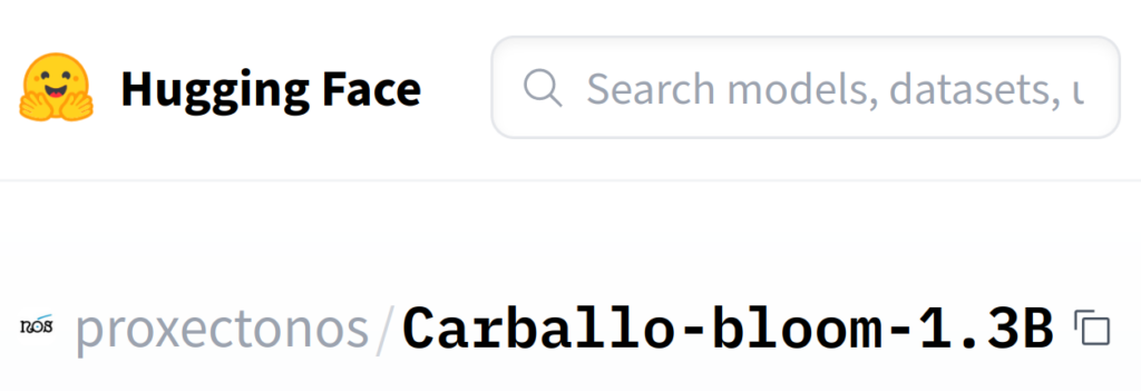 Captura de pantalla de hugging face Proxectonos/Carballo-bloom-1.3B