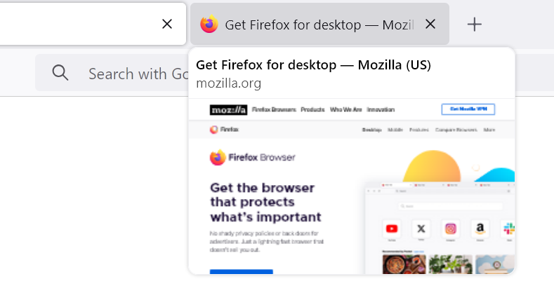 previsualización das pestañas de Firefox