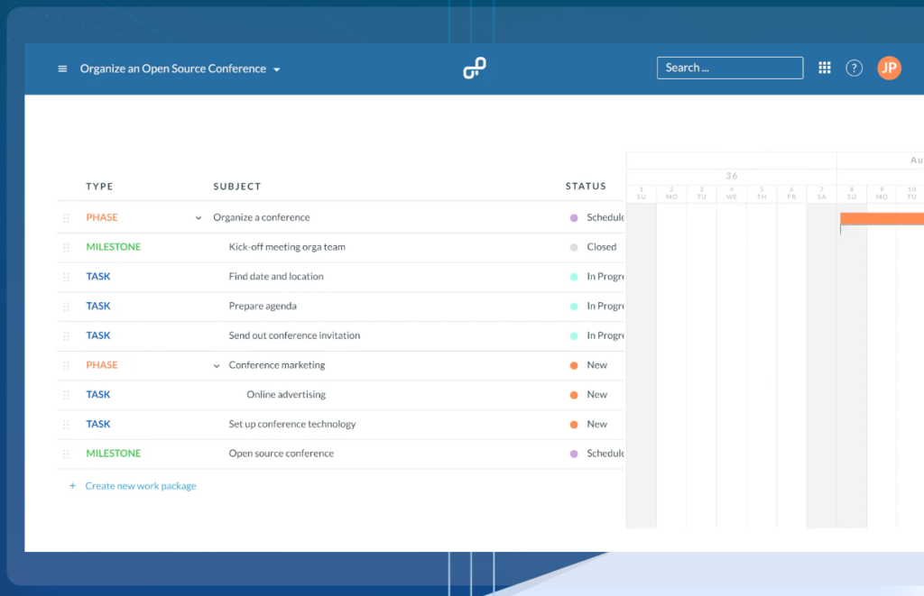 captura de la aplicación openproject