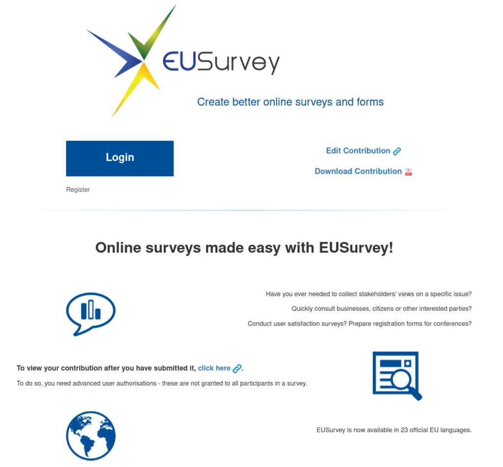 captura da web EUSurvey