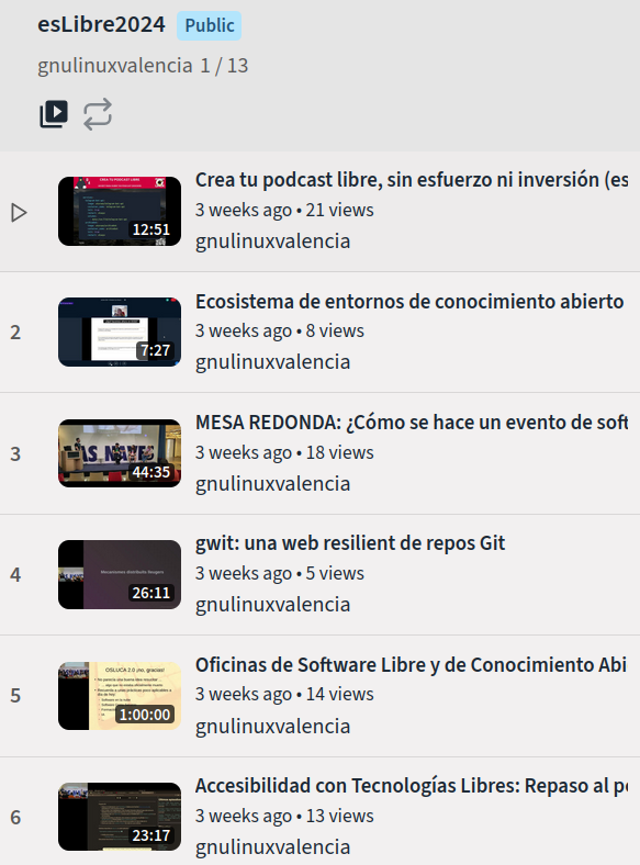 captura do listado de vídeos