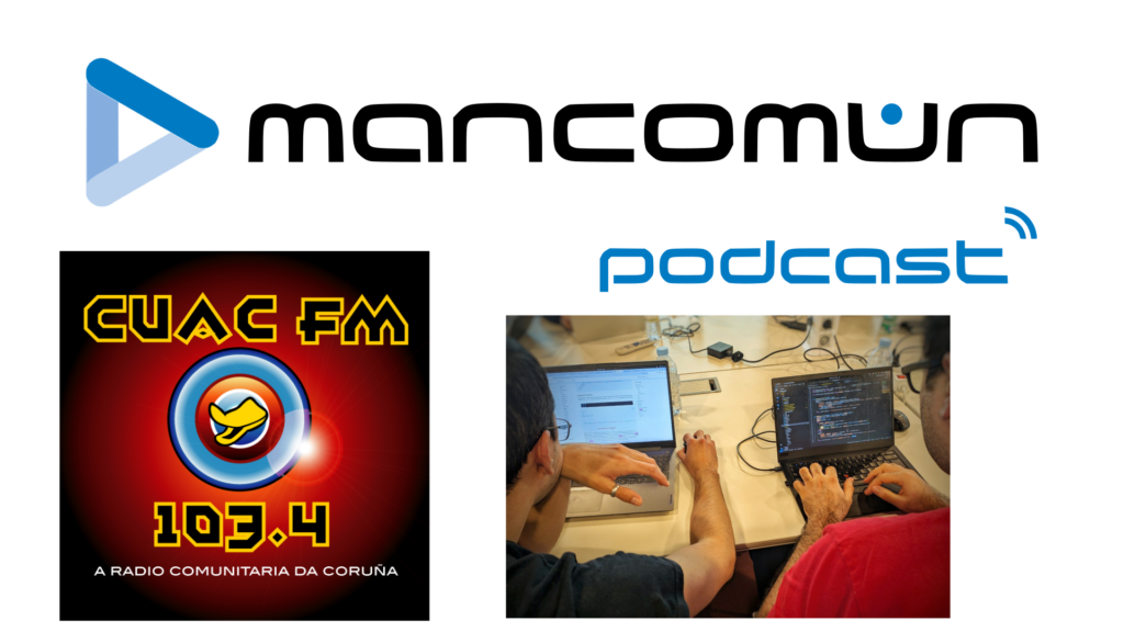 Portada mancomún podcast
Logo de cuac fm
Foto de 2 personas en el hackathon