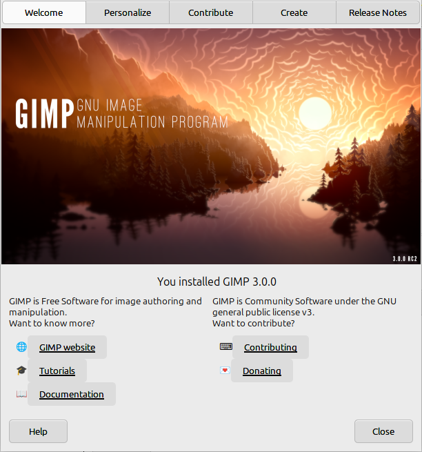 Pantalla de inicio de Gimp