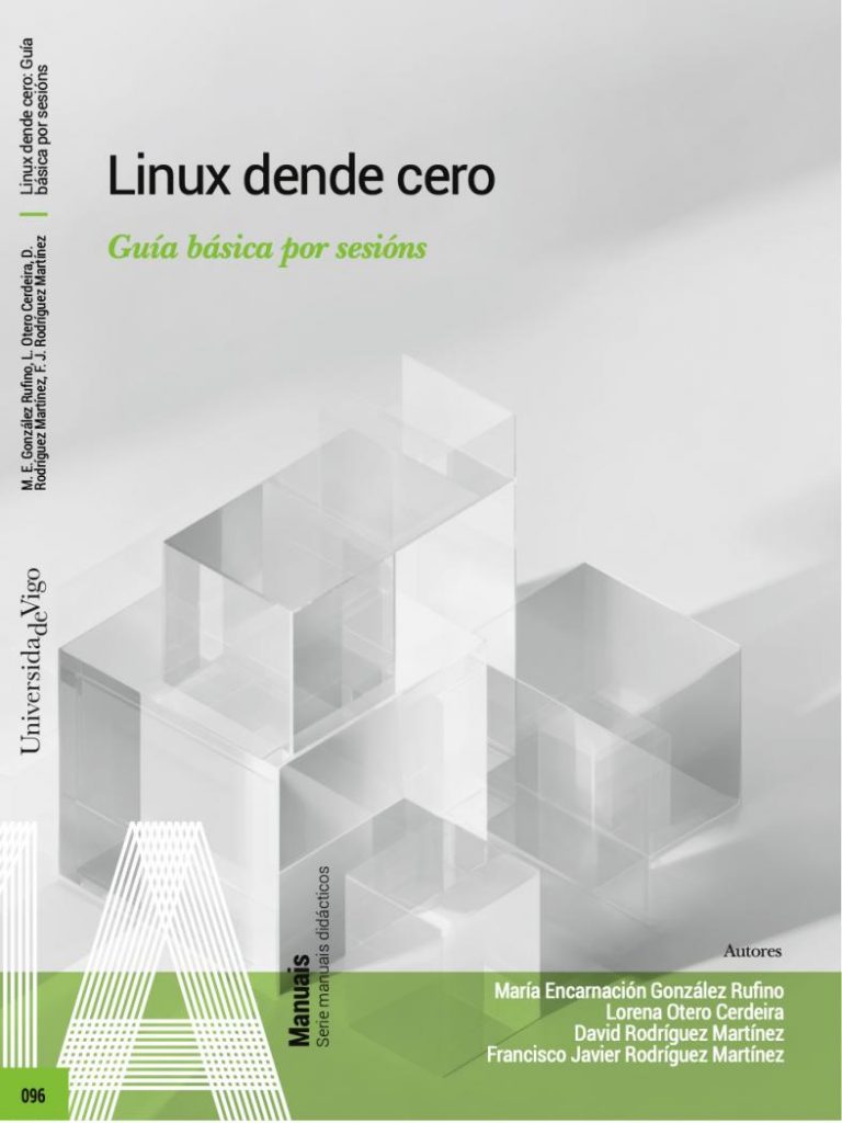 Portada verde do libro, que presenta texto en branco e imaxes de cubos dispostos nun patrón de grella.