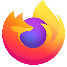 A imaxe presenta un logo do navegador Firefox. O logo está formado por un animal en forma de gran esfera laranxa cun bordo morado, que conforma o foco central do deseño. Dentro da esfera atópase unha esfera azul. O fondo do logo é branco, proporcionando un contraste marcado que fai que as cores destaquen. A imaxe non contén nin texto nin obxectos adicionais.